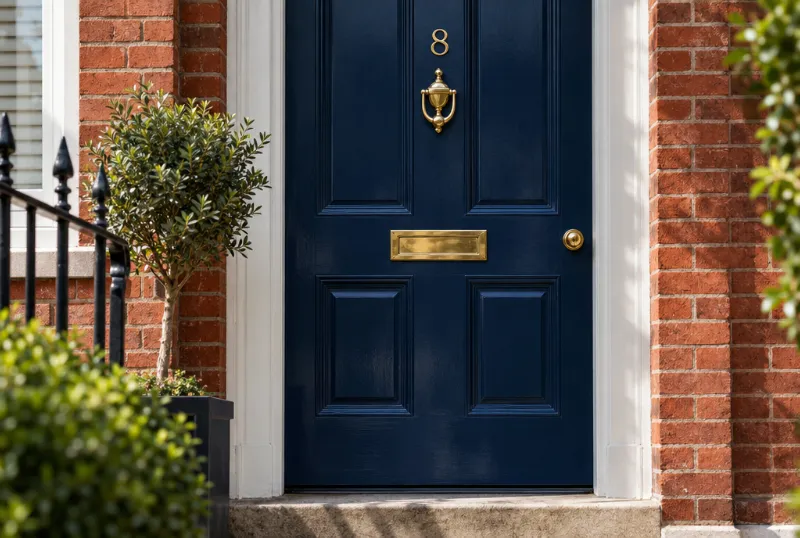 Navy front door with brass fittings