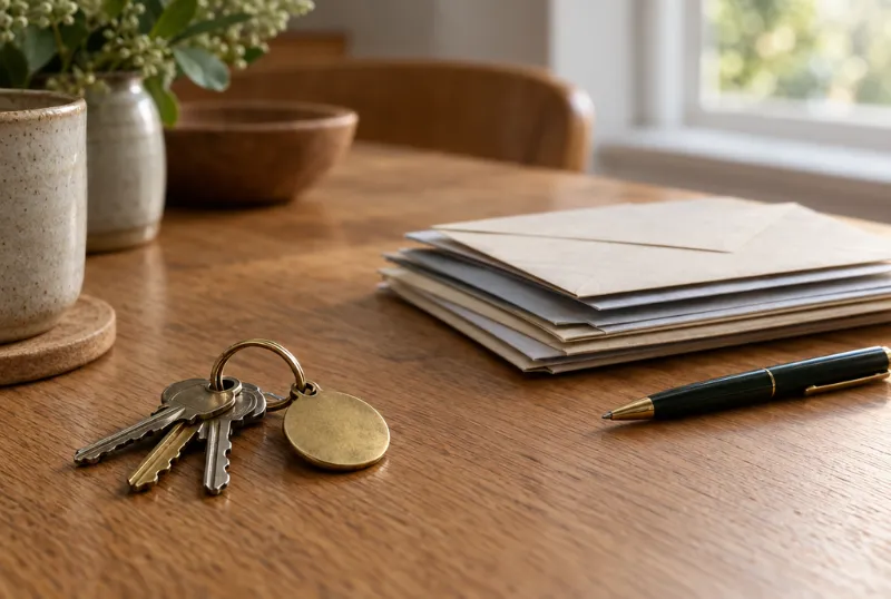 House keys and letters on a kitchen table