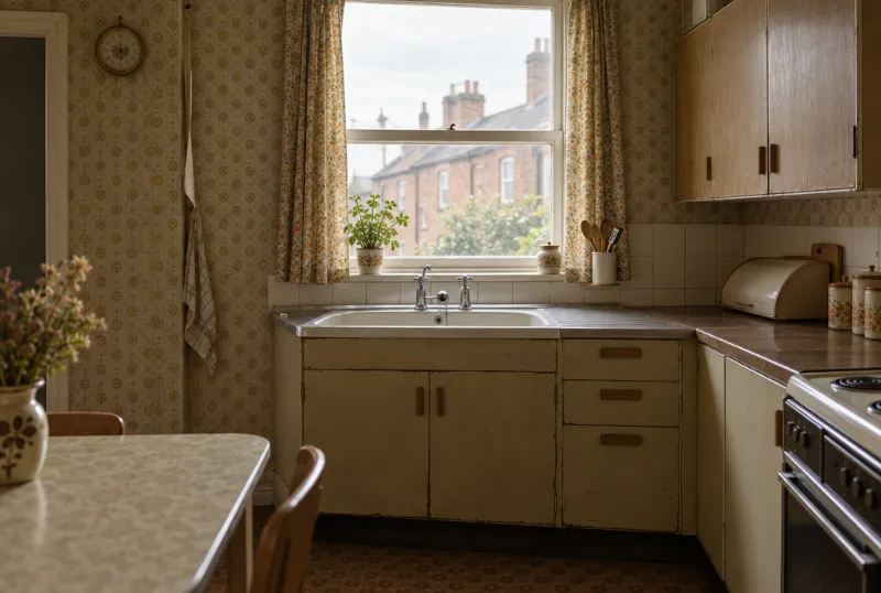 Dated kitchen in an older terraced house